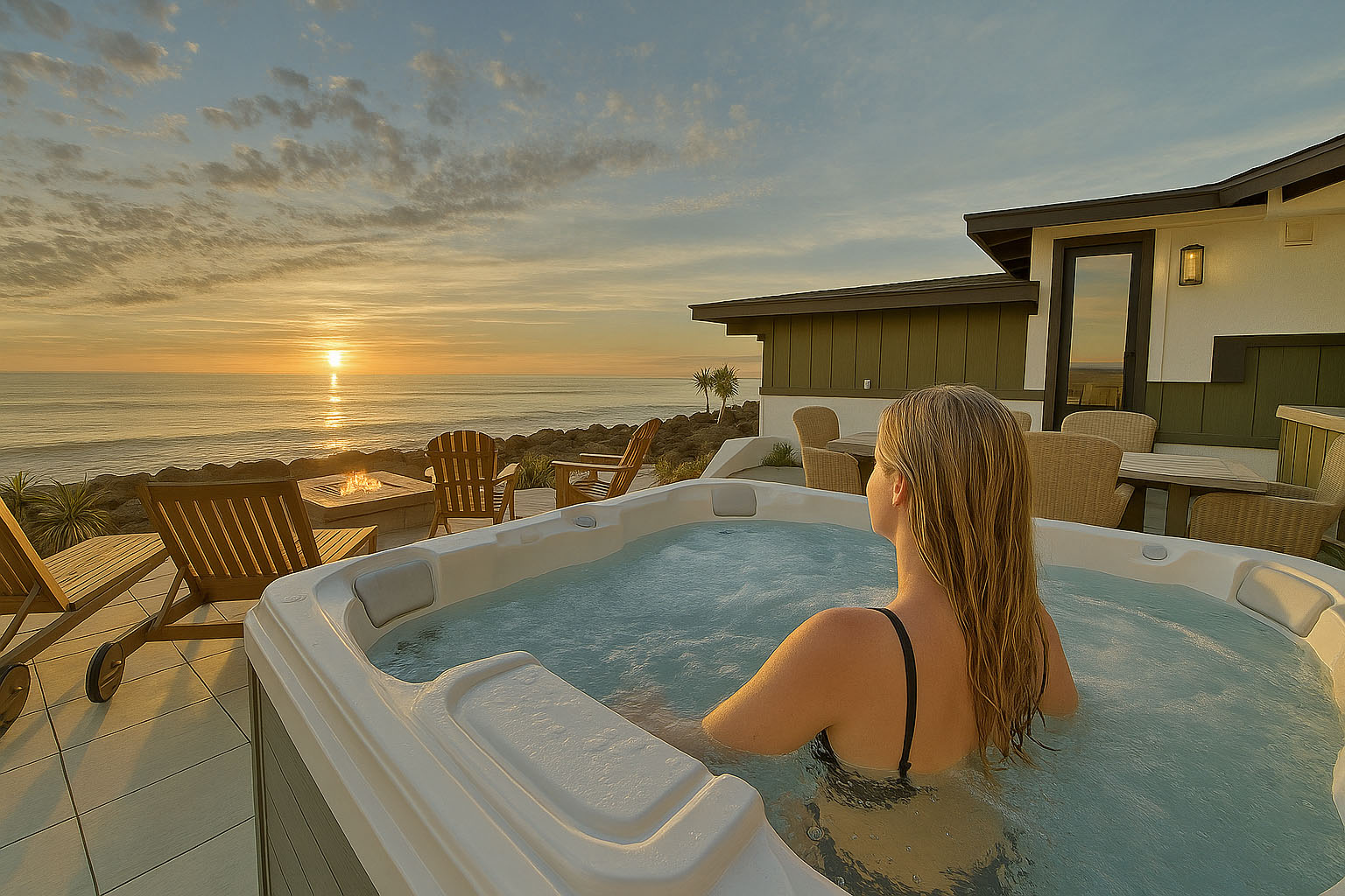 Woman in Jacuzzi for Real Estate Photography